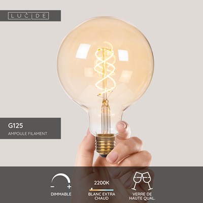 Lucide G125 - Ampoule filament - Ø 12,5 cm - E27 - 1x4,9W 2200K - Ambre